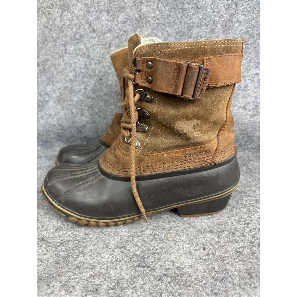 Sorel Slimpack II Lace Boots Womens Size‎ 8 Brown Black Waterproof Duck Boot